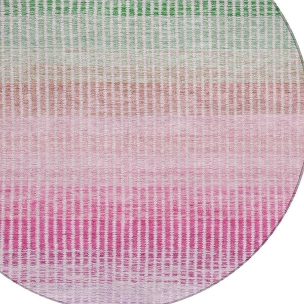 HomeRoots 8' Vibrant Round Striped Area Rug in Purple, Pink & Green – Durable, Washable for Indoor/Outdoor Use 658887
