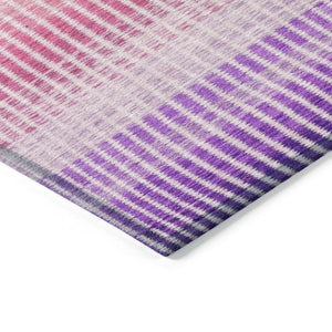 HomeRoots 8' Vibrant Round Striped Area Rug in Purple, Pink & Green – Durable, Washable for Indoor/Outdoor Use 658887
