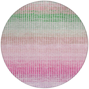 HomeRoots 8' Vibrant Round Striped Area Rug in Purple, Pink & Green – Durable, Washable for Indoor/Outdoor Use 658887