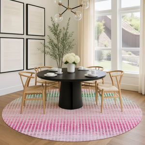 HomeRoots 8' Vibrant Round Striped Area Rug in Purple, Pink & Green – Durable, Washable for Indoor/Outdoor Use 658887