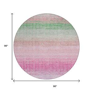 HomeRoots 8' Vibrant Round Striped Area Rug in Purple, Pink & Green – Durable, Washable for Indoor/Outdoor Use 658887