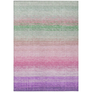 HomeRoots 8' Vibrant Purple, Pink & Green Striped Washable Area Rug for Indoor & Outdoor High-Traffic Spaces 658888