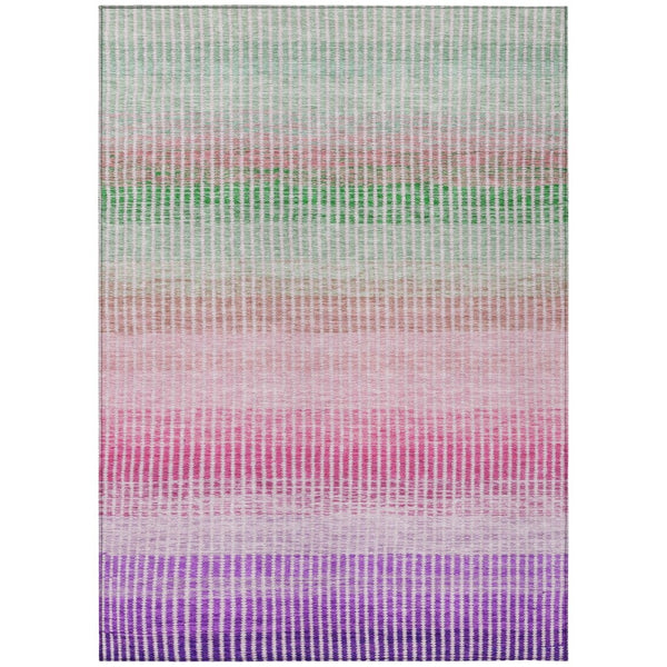 HomeRoots 8' Vibrant Purple, Pink & Green Striped Washable Area Rug for Indoor & Outdoor High-Traffic Spaces 658888