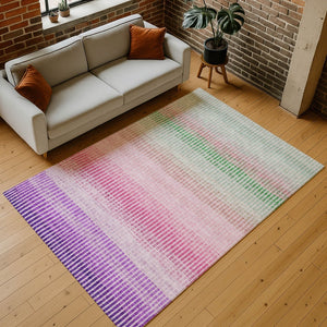 HomeRoots 8' Vibrant Purple, Pink & Green Striped Washable Area Rug for Indoor & Outdoor High-Traffic Spaces 658888