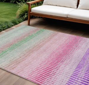 HomeRoots 9' X 12' Vibrant Purple Pink Green Striped Washable Area Rug for Indoor & Outdoor Use, Durable & Stylish 658889