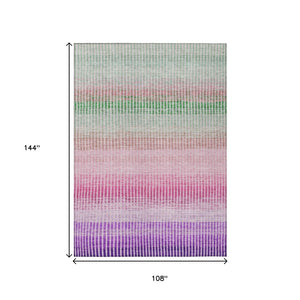 HomeRoots 9' X 12' Vibrant Purple Pink Green Striped Washable Area Rug for Indoor & Outdoor Use, Durable & Stylish 658889