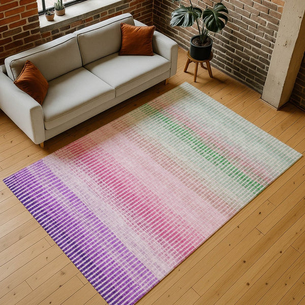 HomeRoots 9' X 12' Vibrant Purple Pink Green Striped Washable Area Rug for Indoor & Outdoor Use, Durable & Stylish 658889