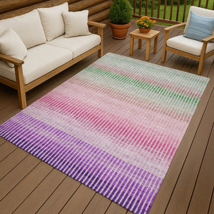 HomeRoots 9' X 12' Vibrant Purple Pink Green Striped Washable Area Rug for Indoor & Outdoor Use, Durable & Stylish 658889