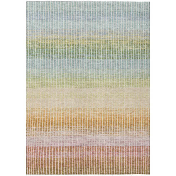 HomeRoots 5' X 8' Colorful Salmon Blue and Peach Striped Washable Area Rug for Indoor and Outdoor Spaces 658892