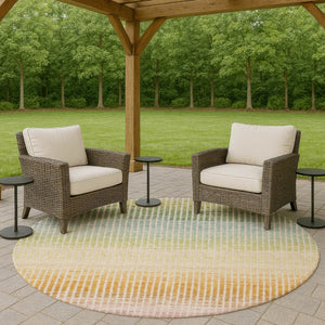 HomeRoots 8' Vibrant Salmon, Blue & Peach Round Striped Area Rug - Washable, Durable for Indoor/Outdoor Use! 658893