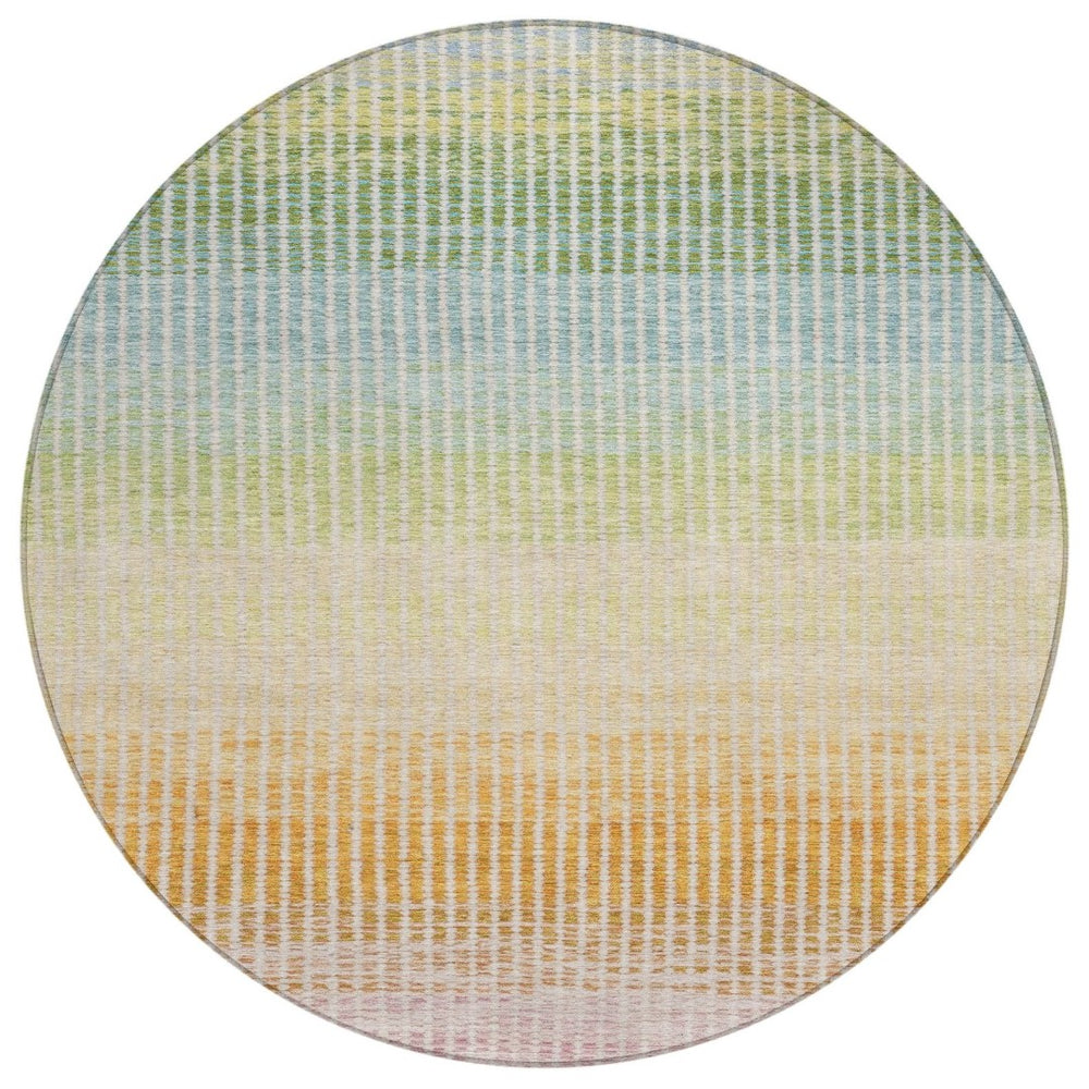 HomeRoots 8' Vibrant Salmon, Blue & Peach Round Striped Area Rug - Washable, Durable for Indoor/Outdoor Use! 658893
