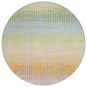HomeRoots 8' Vibrant Salmon, Blue & Peach Round Striped Area Rug - Washable, Durable for Indoor/Outdoor Use! 658893