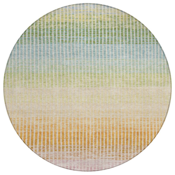 HomeRoots 8' Vibrant Salmon, Blue & Peach Round Striped Area Rug - Washable, Durable for Indoor/Outdoor Use! 658893