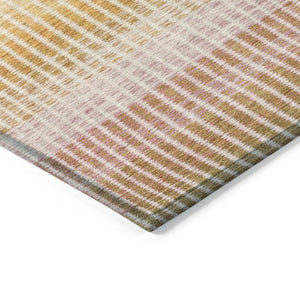 HomeRoots 8' Vibrant Salmon, Blue & Peach Round Striped Area Rug - Washable, Durable for Indoor/Outdoor Use! 658893