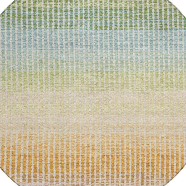 HomeRoots 8' Vibrant Salmon, Blue & Peach Round Striped Area Rug - Washable, Durable for Indoor/Outdoor Use! 658893