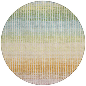 HomeRoots 8' Vibrant Salmon, Blue & Peach Round Striped Area Rug - Washable, Durable for Indoor/Outdoor Use! 658893