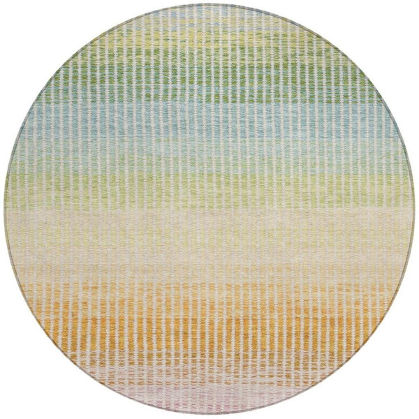 HomeRoots 8' Vibrant Salmon, Blue & Peach Round Striped Area Rug - Washable, Durable for Indoor/Outdoor Use! 658893