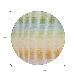 HomeRoots 8' Vibrant Salmon, Blue & Peach Round Striped Area Rug - Washable, Durable for Indoor/Outdoor Use! 658893
