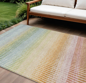 HomeRoots 9' X 12' Stylish Salmon Blue & Peach Striped Indoor/Outdoor Area Rug - Durable, Washable & Chic! 658895