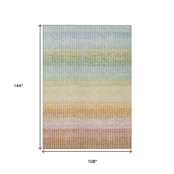 HomeRoots 9' X 12' Stylish Salmon Blue & Peach Striped Indoor/Outdoor Area Rug - Durable, Washable & Chic! 658895