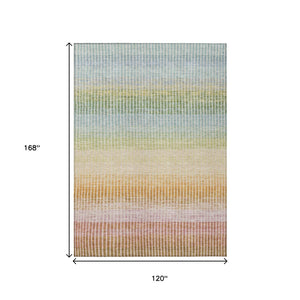 HomeRoots 10' Stylish Salmon Blue & Peach Striped Washable Indoor-Outdoor Area Rug for High-Traffic Spaces 658896