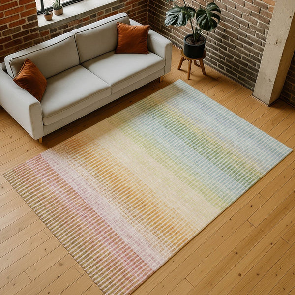 HomeRoots 10' Stylish Salmon Blue & Peach Striped Washable Indoor-Outdoor Area Rug for High-Traffic Spaces 658896