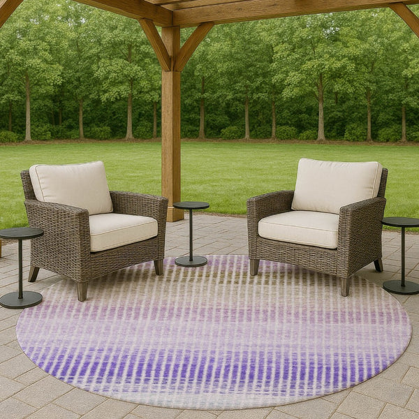 HomeRoots 8' Vibrant Teal Blue, Purple & Gray Round Striped Area Rug – Washable, Durable for Indoor & Outdoor Use 658899