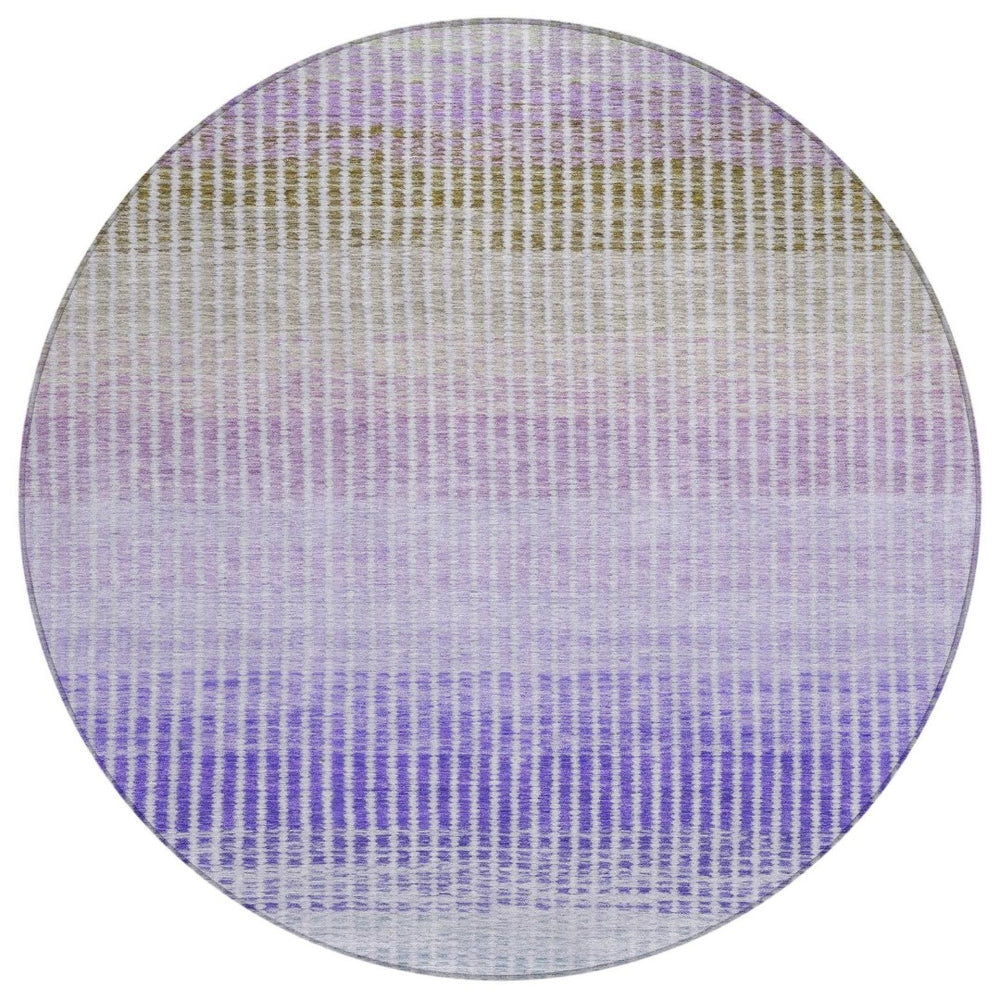 HomeRoots 8' Vibrant Teal Blue, Purple & Gray Round Striped Area Rug – Washable, Durable for Indoor & Outdoor Use 658899
