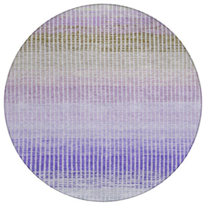 HomeRoots 8' Vibrant Teal Blue, Purple & Gray Round Striped Area Rug – Washable, Durable for Indoor & Outdoor Use 658899