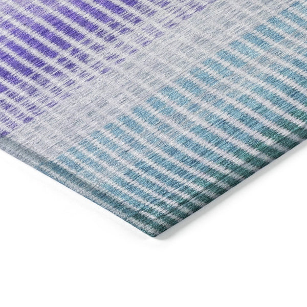 HomeRoots 8' Vibrant Teal Blue, Purple & Gray Round Striped Area Rug – Washable, Durable for Indoor & Outdoor Use 658899