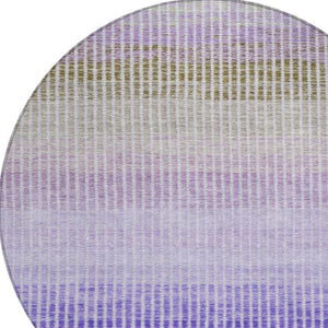 HomeRoots 8' Vibrant Teal Blue, Purple & Gray Round Striped Area Rug – Washable, Durable for Indoor & Outdoor Use 658899