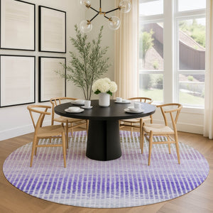 HomeRoots 8' Vibrant Teal Blue, Purple & Gray Round Striped Area Rug – Washable, Durable for Indoor & Outdoor Use 658899