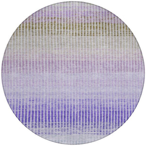 HomeRoots 8' Vibrant Teal Blue, Purple & Gray Round Striped Area Rug – Washable, Durable for Indoor & Outdoor Use 658899