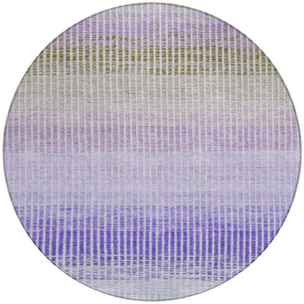 HomeRoots 8' Vibrant Teal Blue, Purple & Gray Round Striped Area Rug – Washable, Durable for Indoor & Outdoor Use 658899