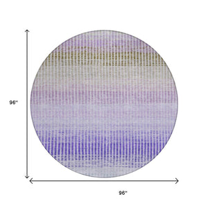 HomeRoots 8' Vibrant Teal Blue, Purple & Gray Round Striped Area Rug – Washable, Durable for Indoor & Outdoor Use 658899