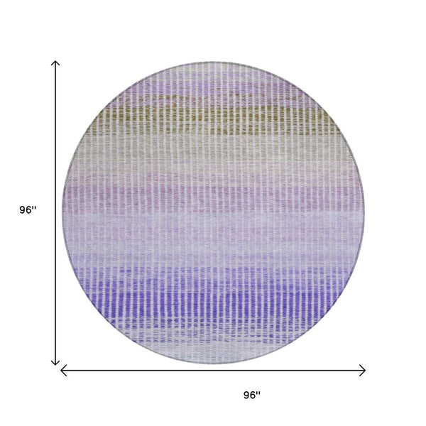 HomeRoots 8' Vibrant Teal Blue, Purple & Gray Round Striped Area Rug – Washable, Durable for Indoor & Outdoor Use 658899