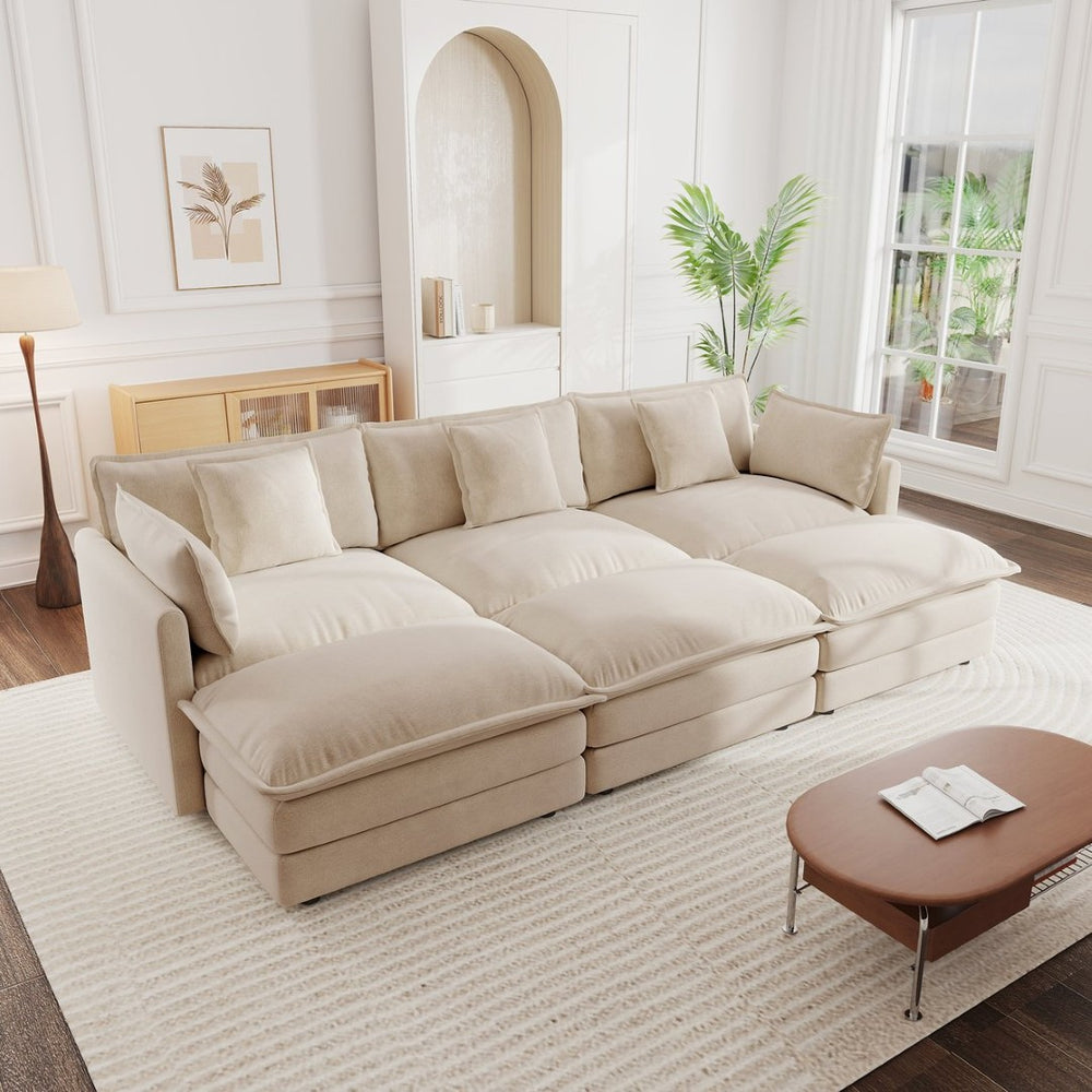 English Elm Comfortable Chenille U-shaped Modular Sectional with Three Ottomans for Living Rooms W714S00904