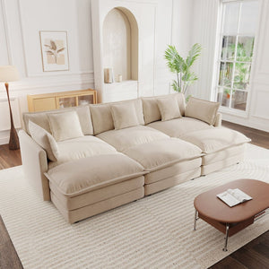 English Elm Comfortable Chenille U-shaped Modular Sectional with Three Ottomans for Living Rooms W714S00904