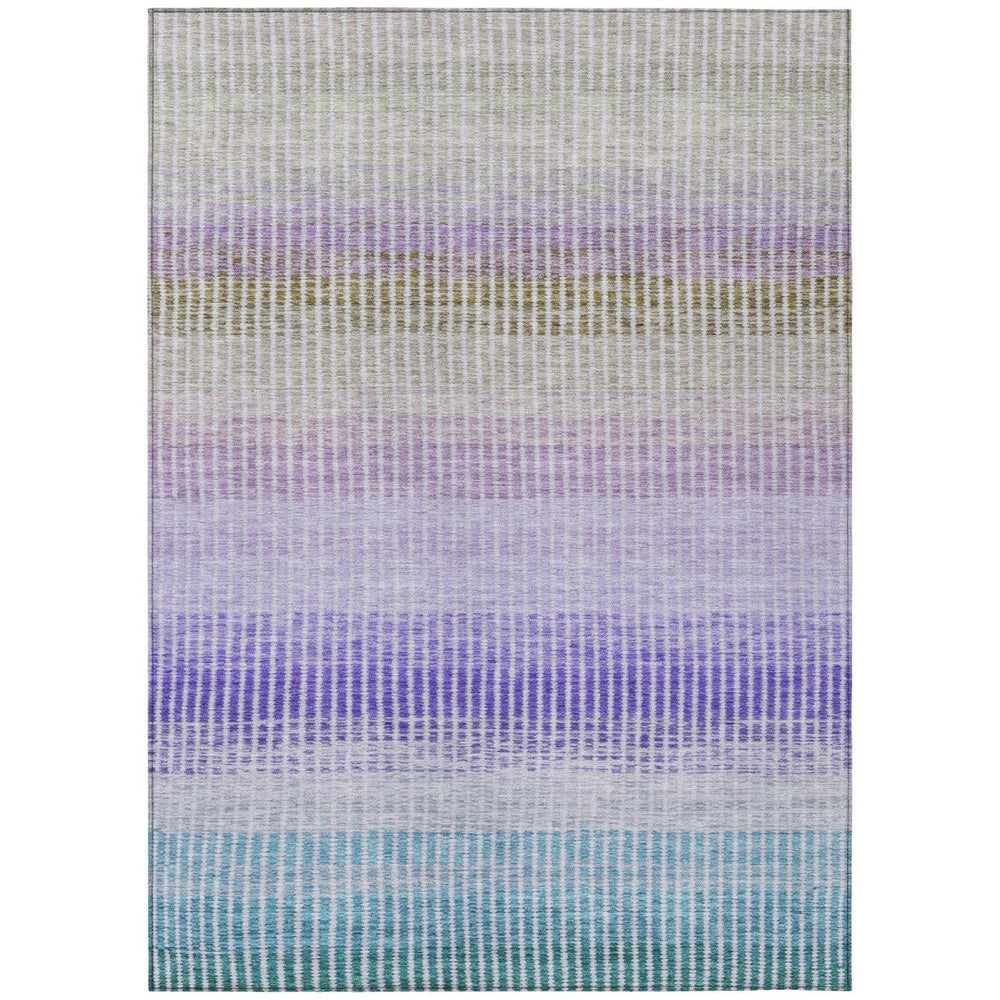 HomeRoots 8' X 10' Striped Teal Blue, Purple & Gray Washable Area Rug - Indoor/Outdoor, Stain-Resistant Design 658900