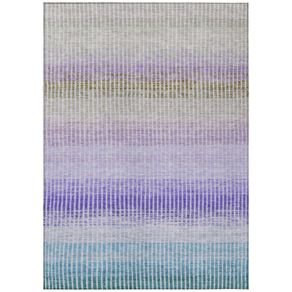 HomeRoots 9' X 12' Striped Washable Area Rug in Teal, Blue, Purple & Gray – Durable, Stylish & Versatile! 658901