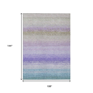 HomeRoots 9' X 12' Striped Washable Area Rug in Teal, Blue, Purple & Gray – Durable, Stylish & Versatile! 658901