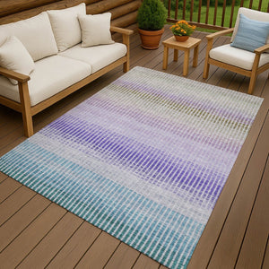 HomeRoots 9' X 12' Striped Washable Area Rug in Teal, Blue, Purple & Gray – Durable, Stylish & Versatile! 658901