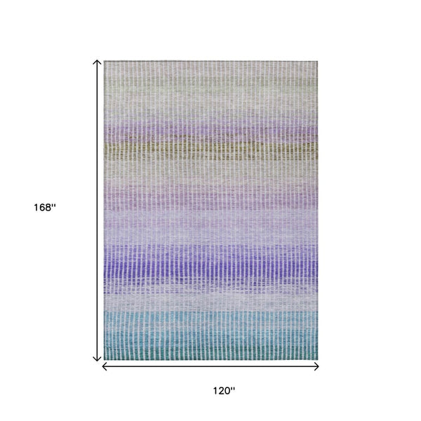 HomeRoots 10' Washable Striped Area Rug in Teal, Blue, Purple & Gray - Perfect for Indoor & Outdoor Spaces! 658902