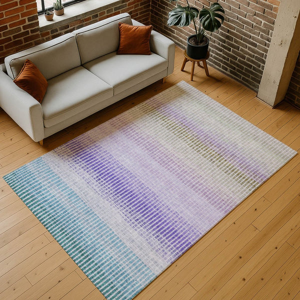 HomeRoots 10' Washable Striped Area Rug in Teal, Blue, Purple & Gray - Perfect for Indoor & Outdoor Spaces! 658902