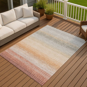 HomeRoots 5' X 8' Stylish Terra Cotta Orange & Gray Striped Washable Rug for Indoor & Outdoor Versatility 658904