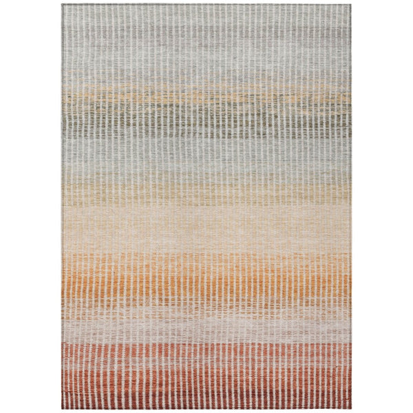 HomeRoots 5' X 8' Stylish Terra Cotta Orange & Gray Striped Washable Rug for Indoor & Outdoor Versatility 658904