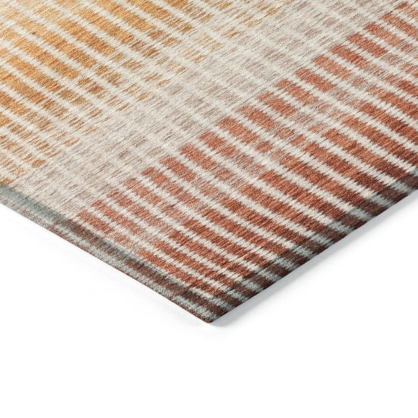 HomeRoots 5' X 8' Stylish Terra Cotta Orange & Gray Striped Washable Rug for Indoor & Outdoor Versatility 658904