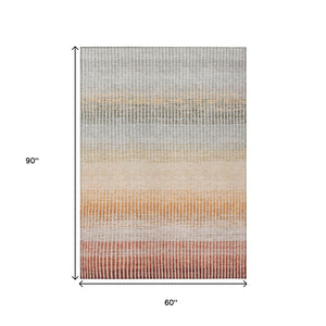 HomeRoots 5' X 8' Stylish Terra Cotta Orange & Gray Striped Washable Rug for Indoor & Outdoor Versatility 658904