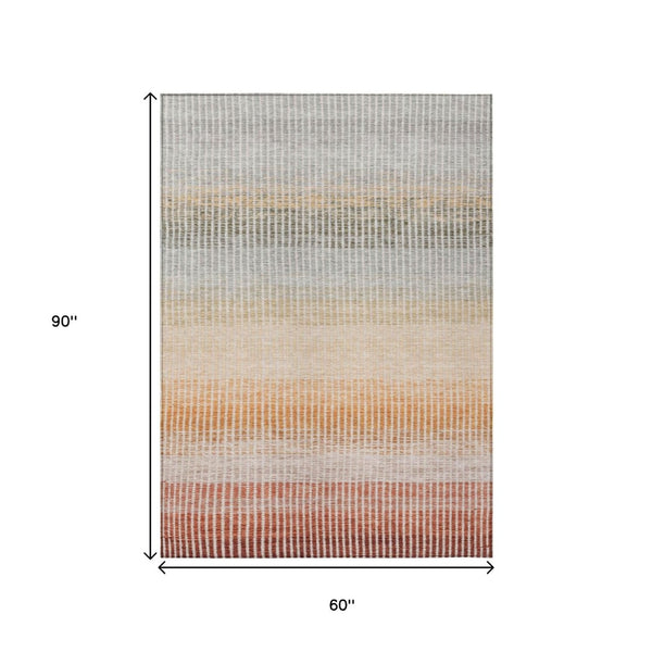 HomeRoots 5' X 8' Stylish Terra Cotta Orange & Gray Striped Washable Rug for Indoor & Outdoor Versatility 658904