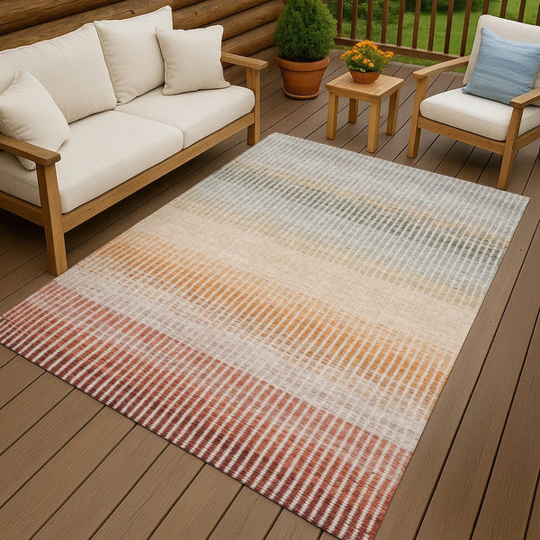 HomeRoots 5' X 8' Stylish Terra Cotta Orange & Gray Striped Washable Rug for Indoor & Outdoor Versatility 658904